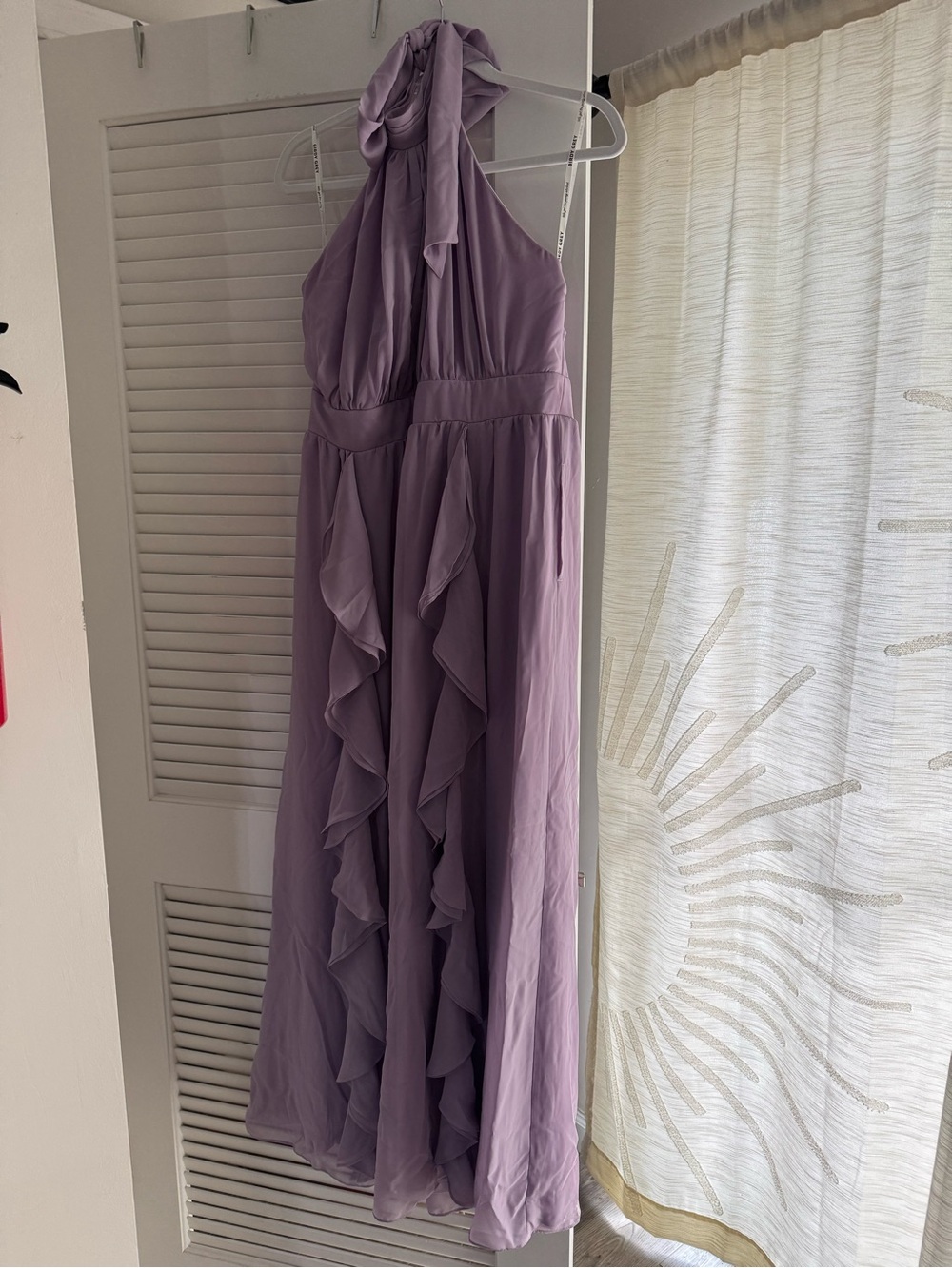 Birdy Grey- Lavender Ruffle Halter Maxi Dress